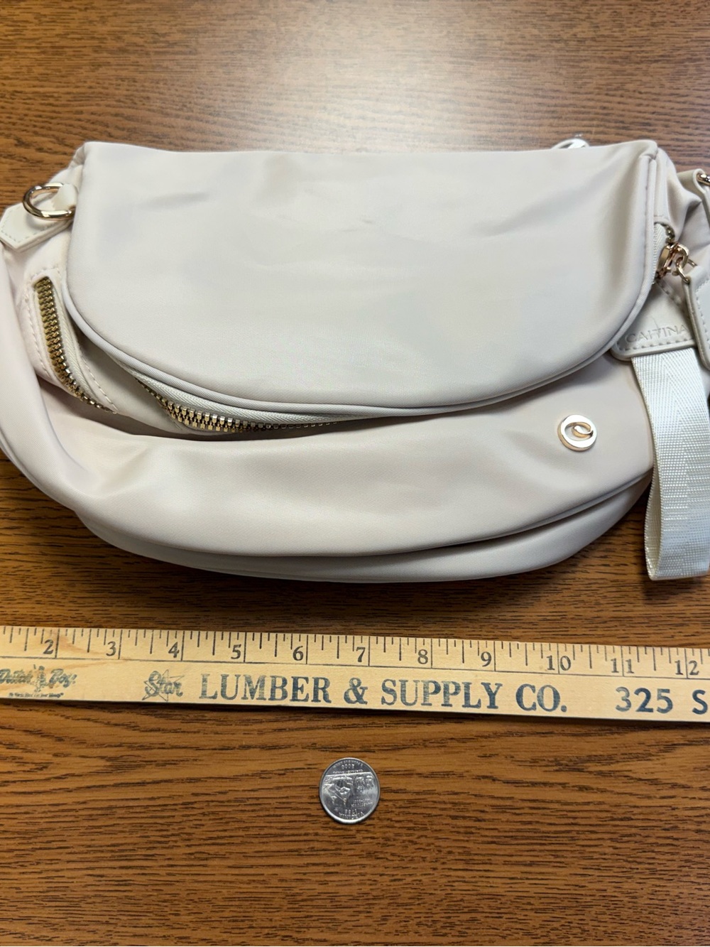 Light Cream Crossbody Bag with Gold Hardware